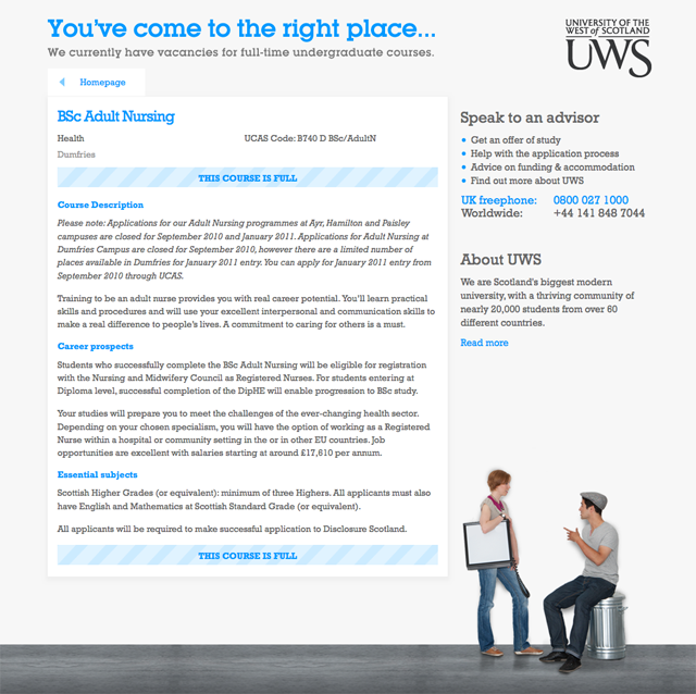 UWS clearing website — Course details